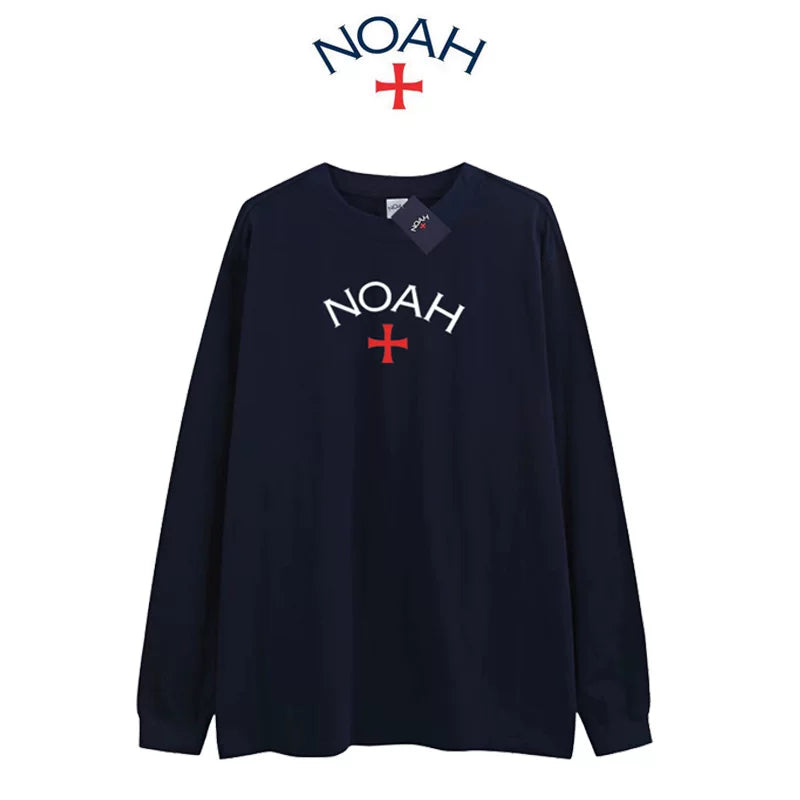 NOAH niche American trendy brand matcha gray cross casual loose men's heavyweight cotton long sleeved T-shirt couple