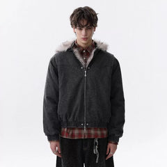 NOAH MARS American retro mountain carved fur collar detachable hooded cotton jacket men's winter loose warm jacket