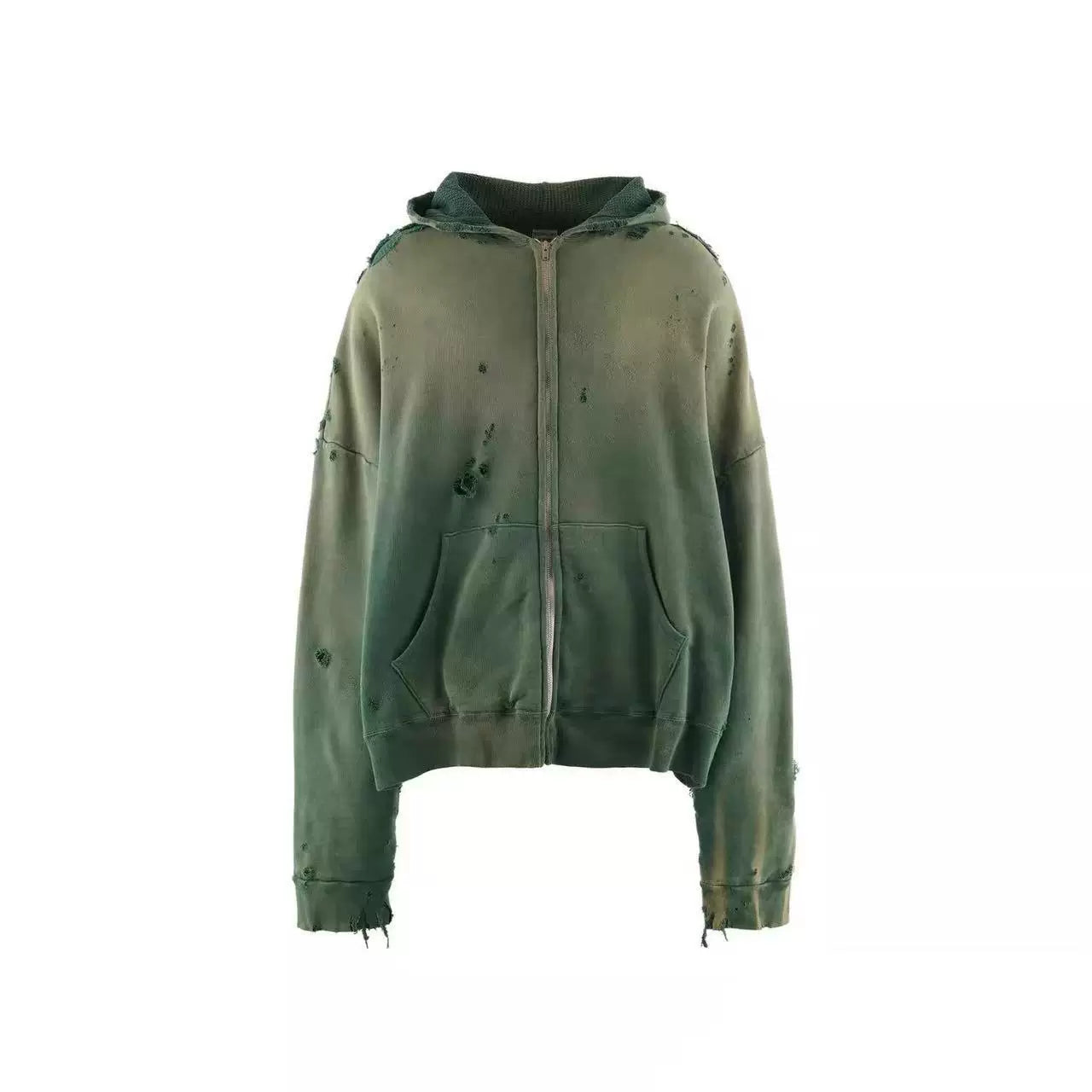 Saint Michael Distressed Full-Zip Hoodie - Vintage Green