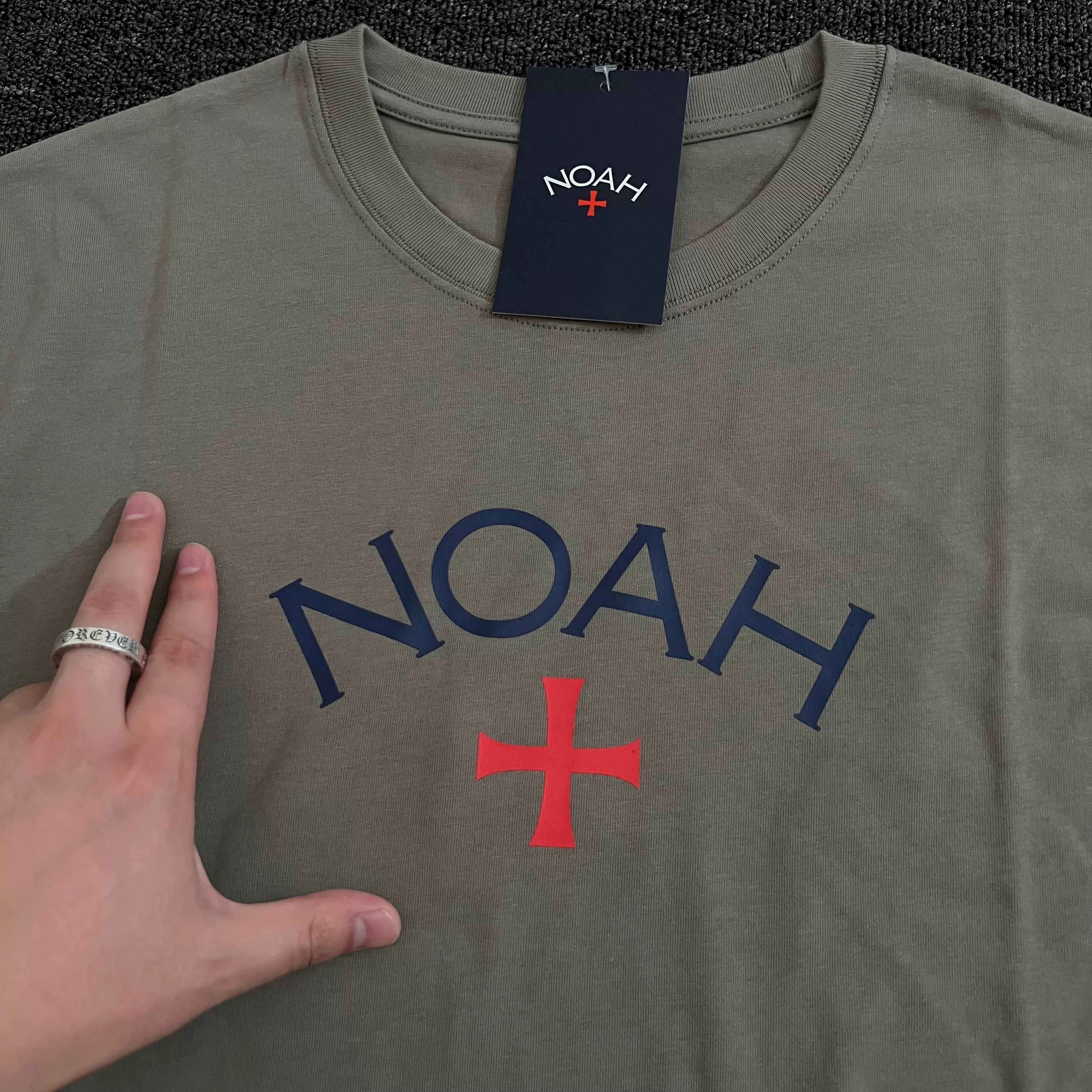 NOAH niche American trendy brand matcha gray cross casual loose men's heavyweight cotton long sleeved T-shirt couple