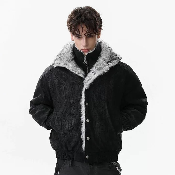 NOAH MARS American casual winter warm double-layer lapel fur collar with velvet seat mountain carving old money style cotton jacket for men