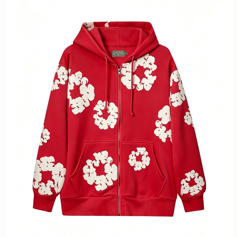 Denim Tears Cotton Wreath Full Zip-Up Hoodie - Red