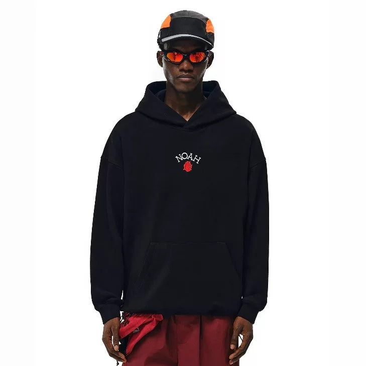 NOAH MARS niche trendy brand small rose embroidery American style loose thread splicing trendy hooded sweatshirt for men