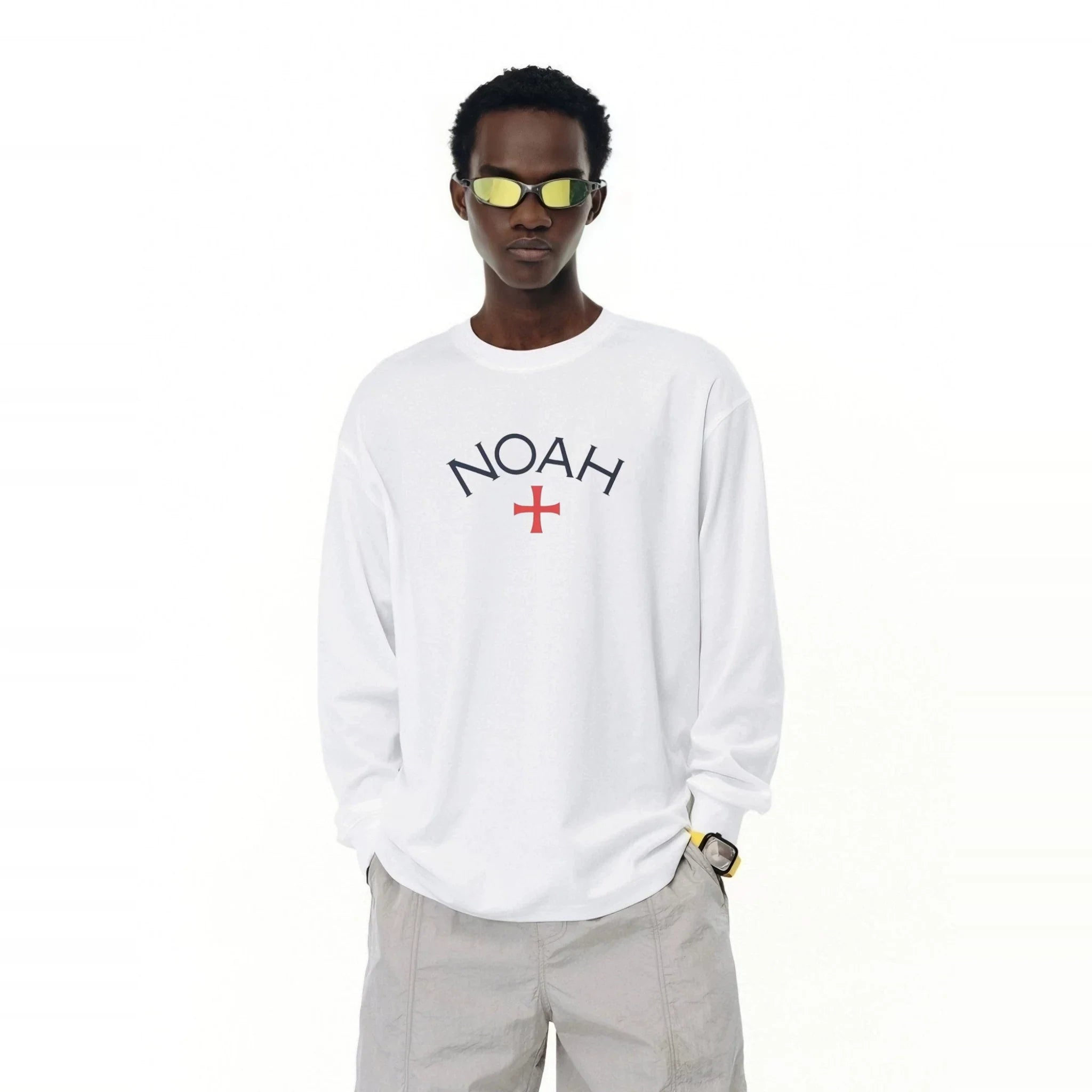 NOAH MARS niche trend brand first generation cross round neck pullover simple men's base shirt trendy long sleeved T-shirt