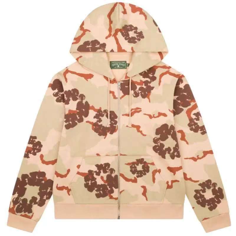 Denim Tears Camo Cotton Wreath Full Zip-Up Hoodie - Khaki Camo