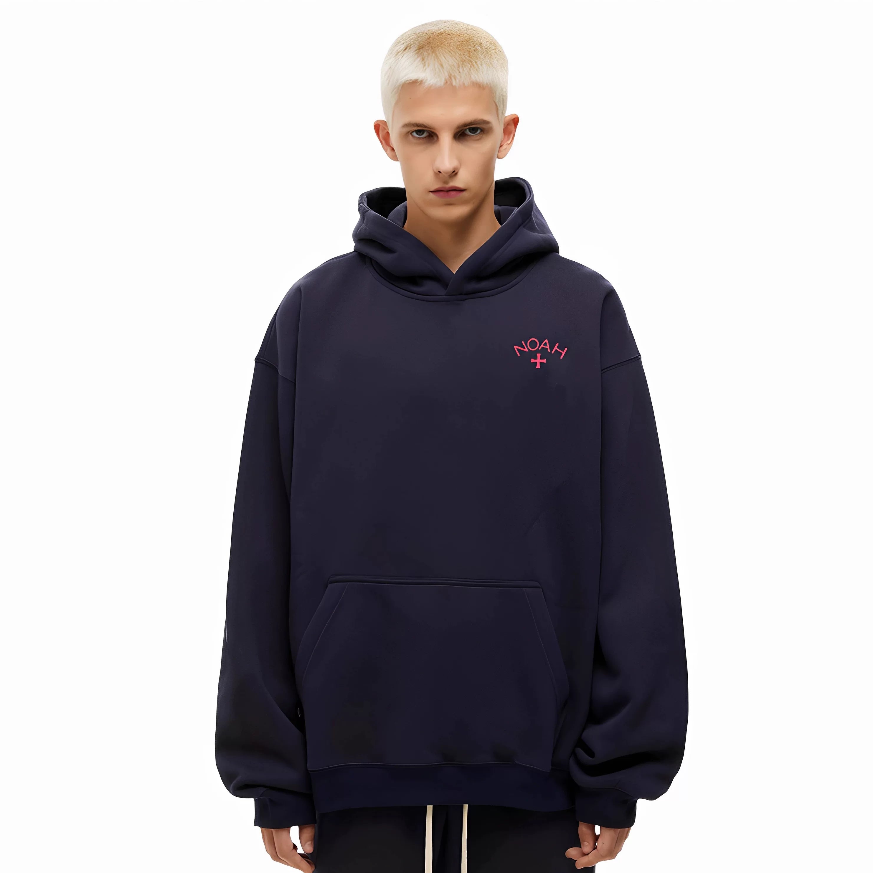 NOAH MARS niche trendy brand first generation cross autumn and winter American navy blue and velvet splicing hooded sweatshirt for men