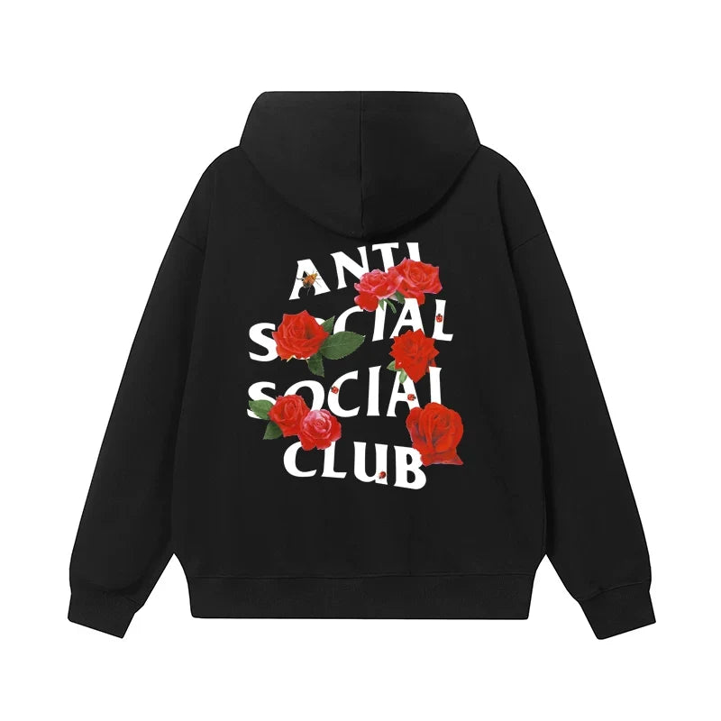 Anti Social Social Club Rose White Logo Hoodie - Black