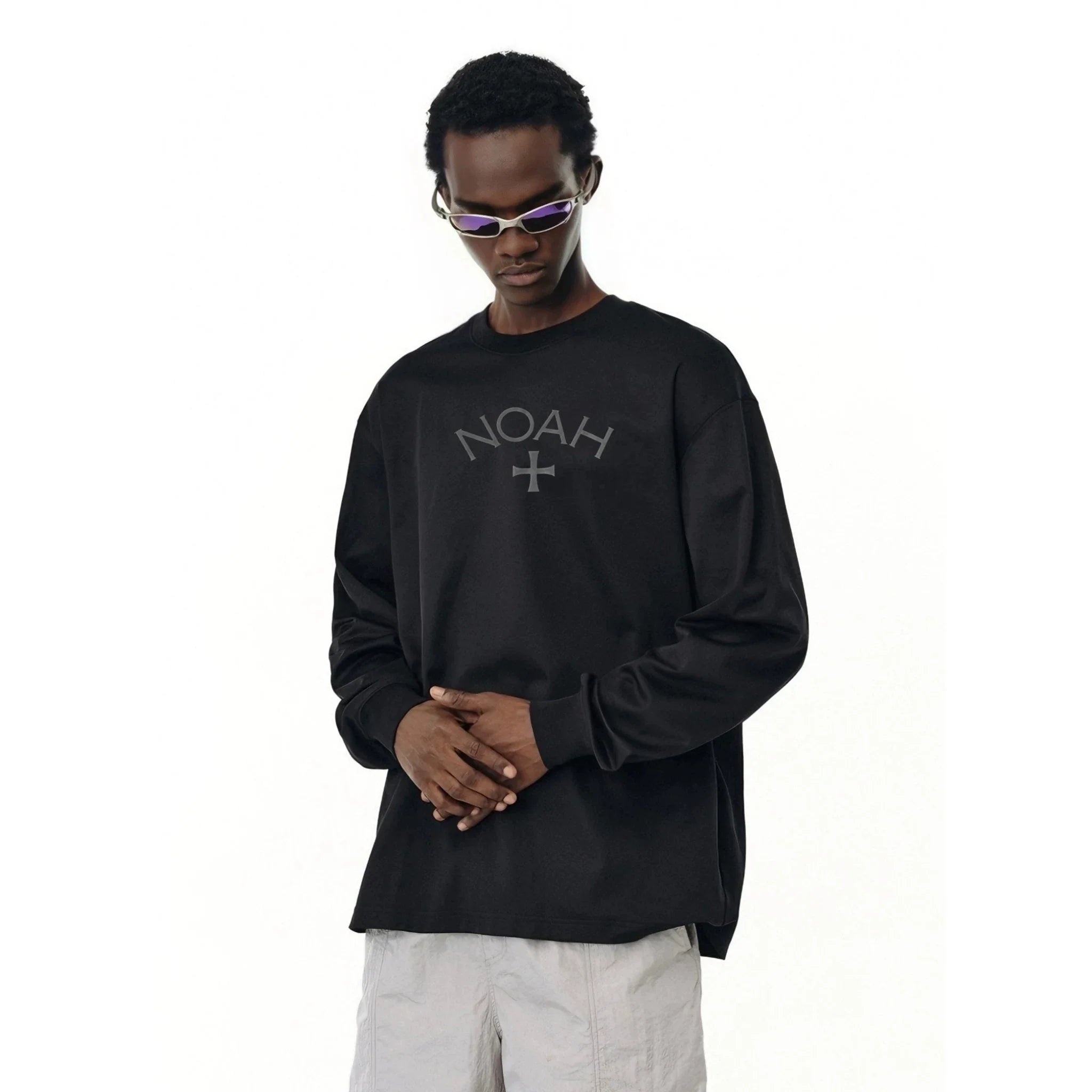 NOAH MARS niche trend brand first generation cross round neck pullover simple men's base shirt trendy long sleeved T-shirt