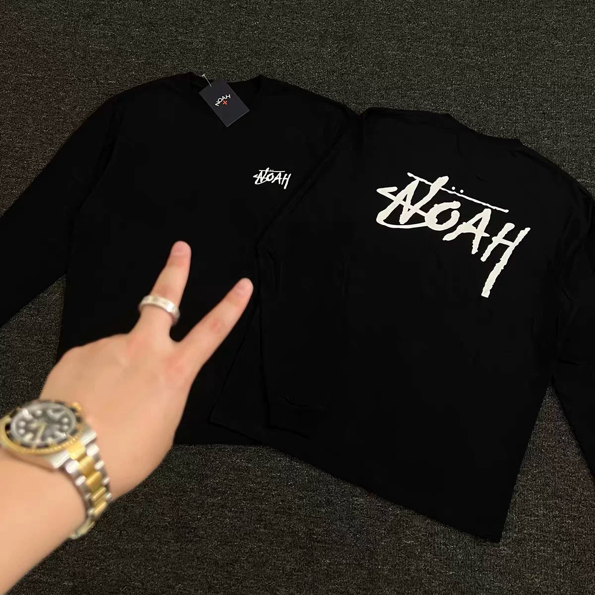 NOAH niche trendy brand front and back sizes calligraphy American casual heavyweight cotton couple versatile long sleeved T-shirt for men and women