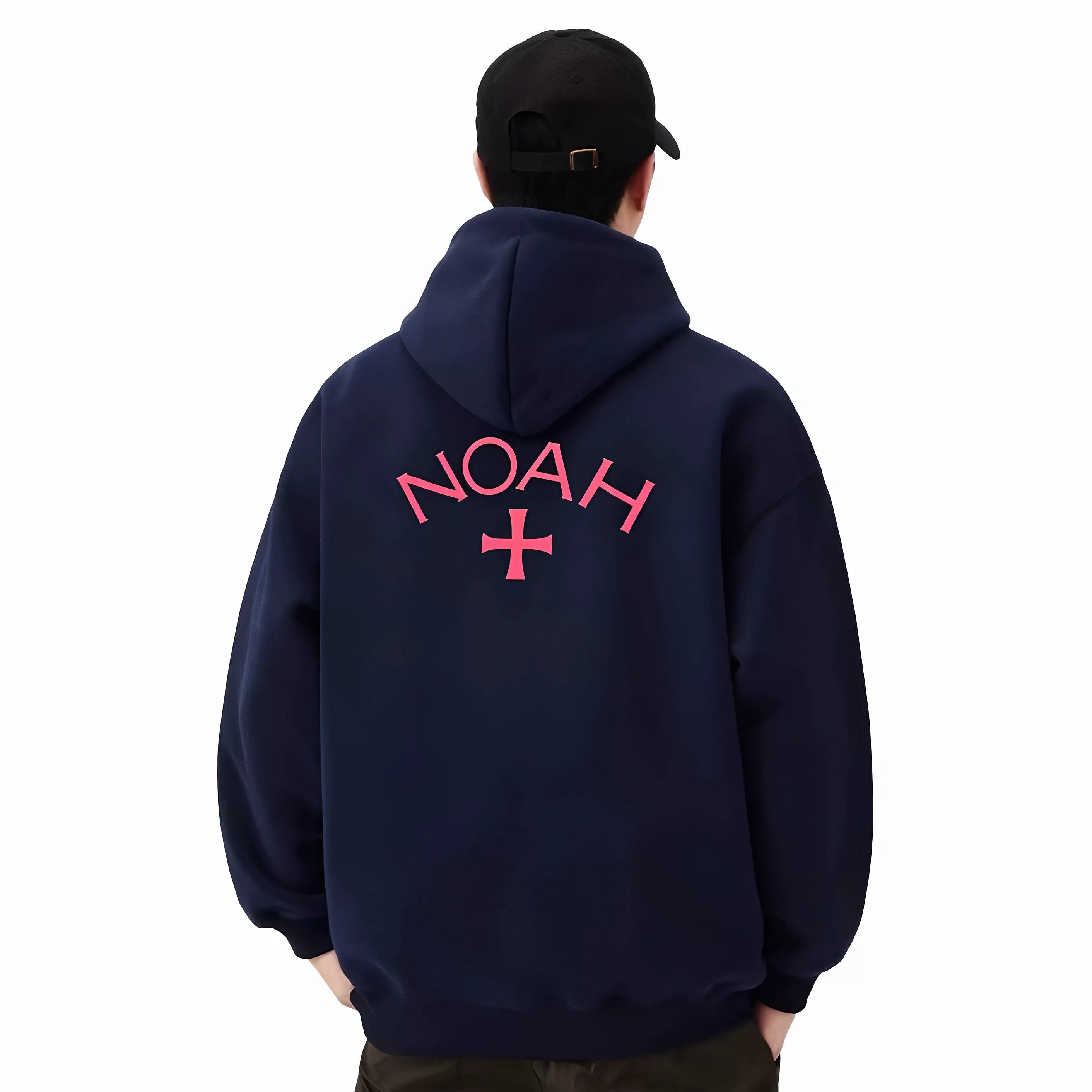 NOAH MARS niche trendy brand first generation cross autumn and winter American navy blue and velvet splicing hooded sweatshirt for men