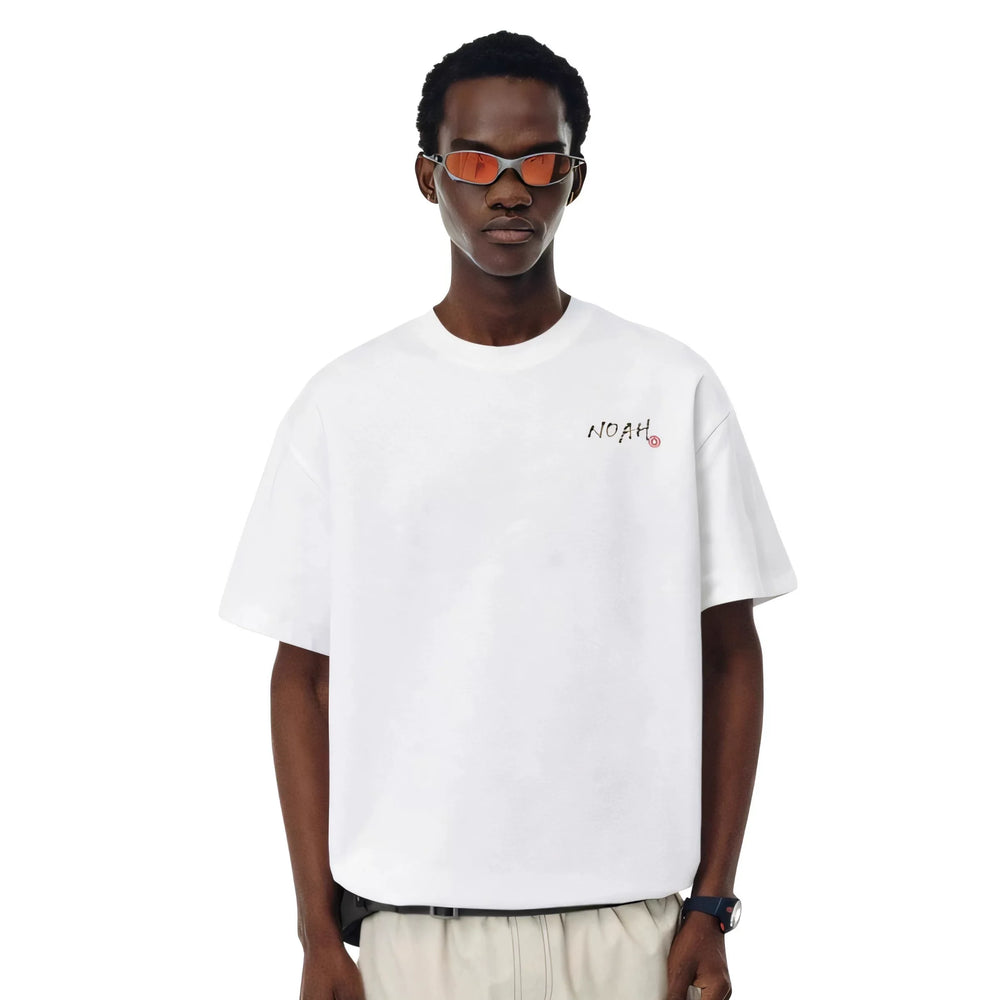 NOAH MARS Small Fashion Brand python leather calligraphy seal on the back American casual men's cotton China-Chic short sleeve T-shirt