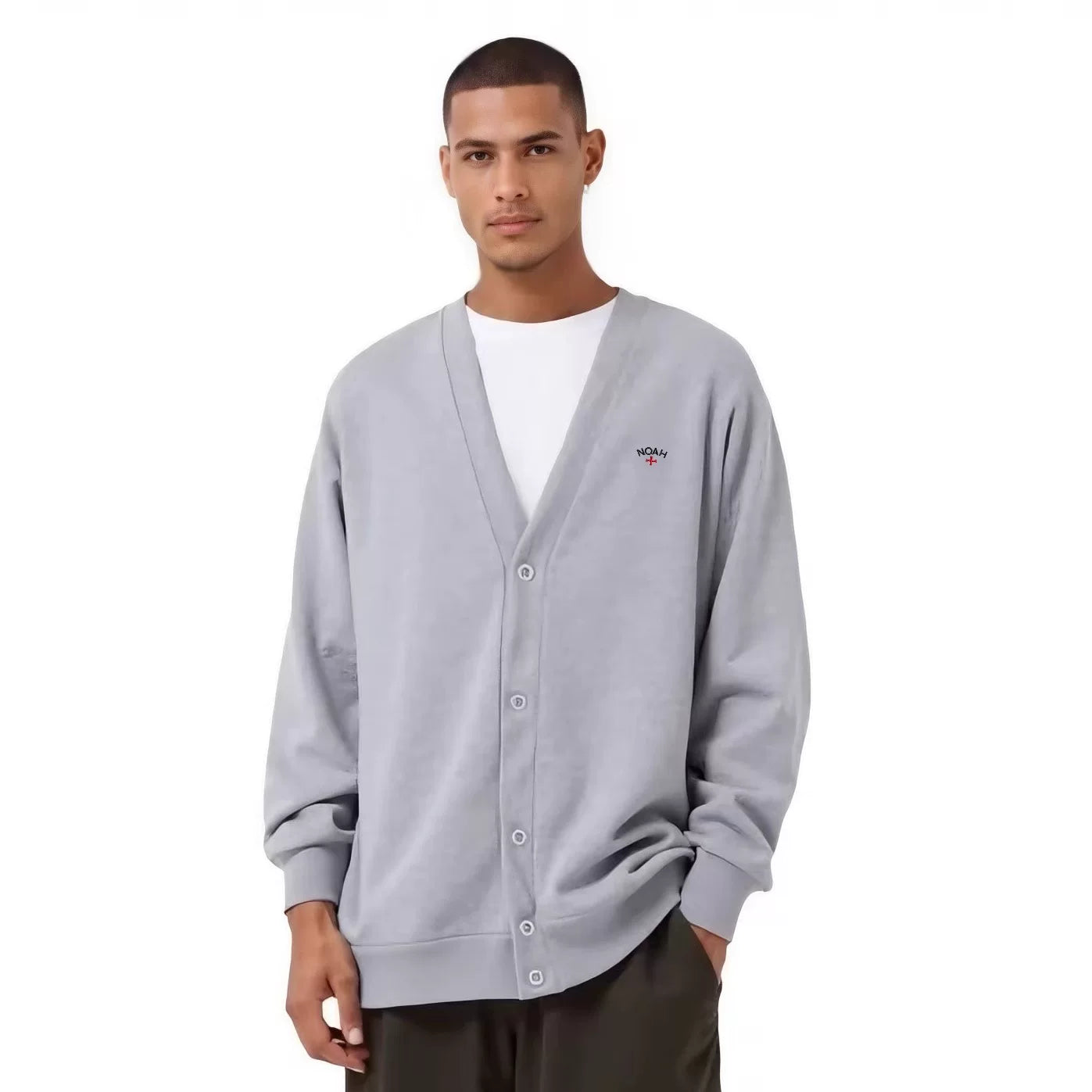 NOAH MARS Embroidered Small Logo Cross Button V-neck Woolen Circle Knitted Sweatshirt Sweatshirt Trendy Taoist Robe cardigan Coat