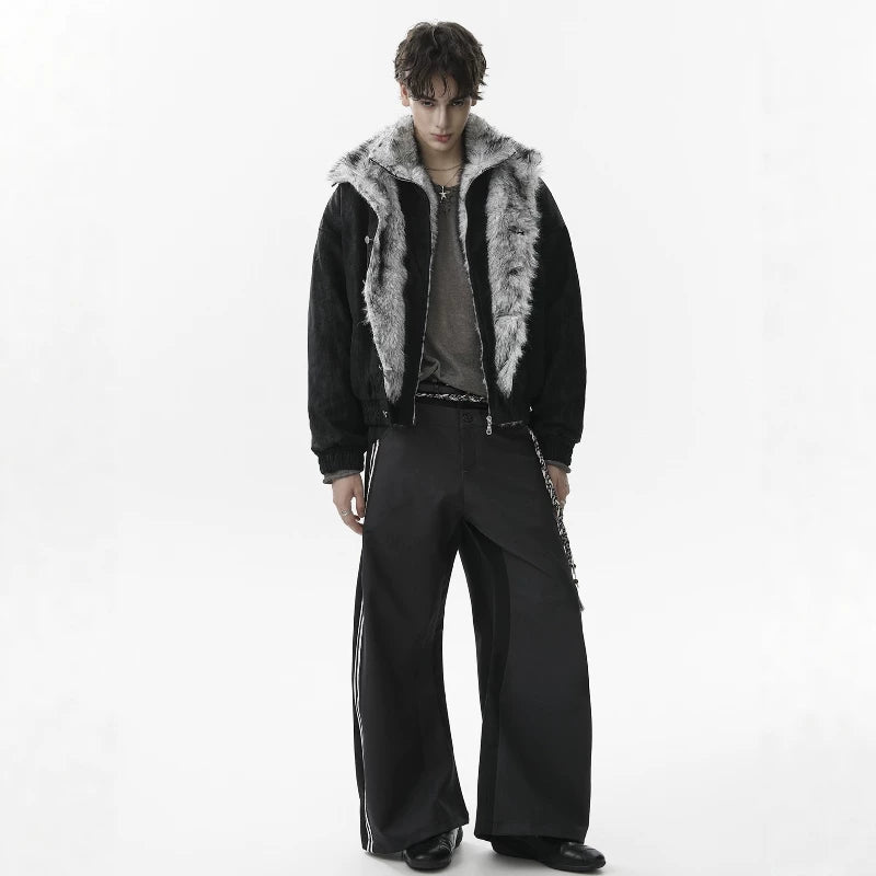 NOAH MARS American casual winter warm double-layer lapel fur collar with velvet seat mountain carving old money style cotton jacket for men
