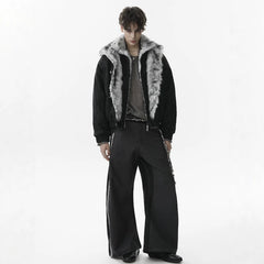 NOAH MARS American casual winter warm double-layer lapel fur collar with velvet seat mountain carving old money style cotton jacket for men