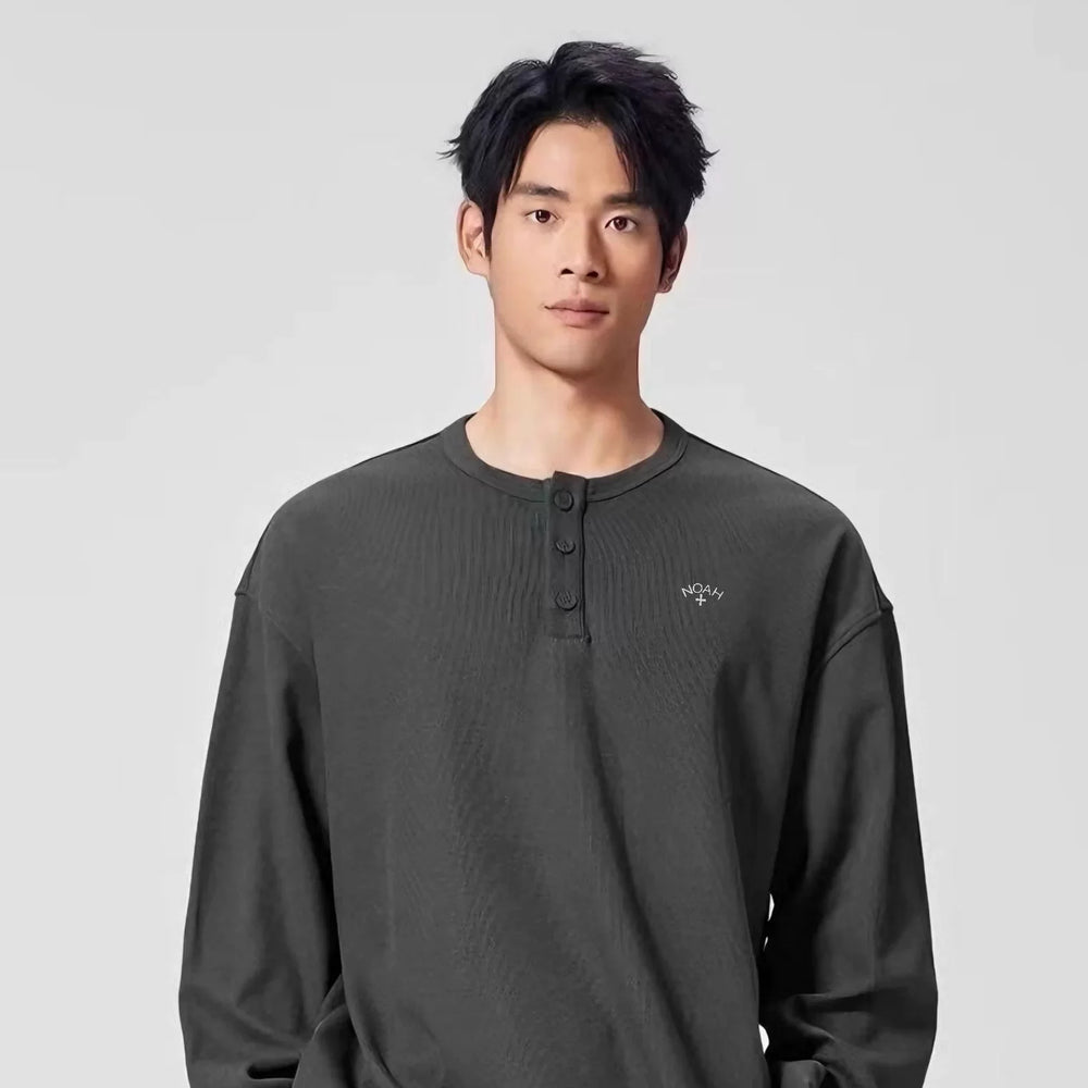 NOAH MARS niche trendy brand 3M reflective cross small label American casual old money style Henry collar long sleeved T-shirt