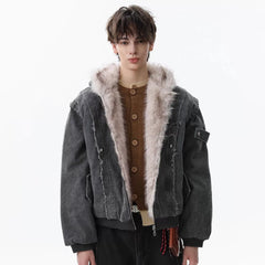 NOAH MARS American casual old money style winter warm cotton jacket with mountain carving and velvet short hooded cotton jacket for men