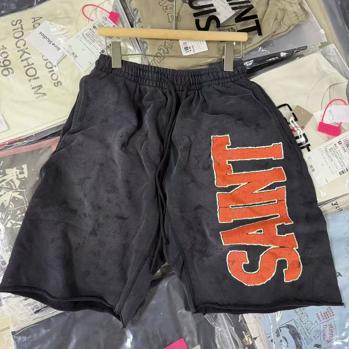 Saint Michael Bold Orange "SAINT" Shorts - Black