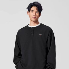NOAH MARS niche trendy brand Black Soul embroidered cross old money style American casual Henry collar long sleeved T-shirt for men
