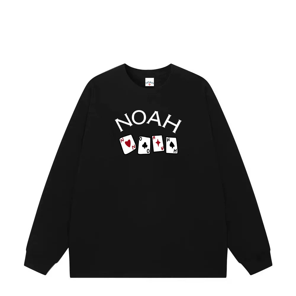 NOAH春秋美式潮牌黑色扑克印花休闲宽松男士重磅全棉长袖T恤情侣