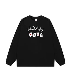NOAH春秋美式潮牌黑色扑克印花休闲宽松男士重磅全棉长袖T恤情侣