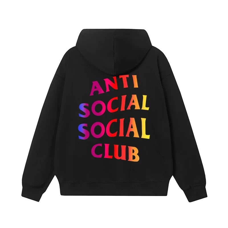 Anti Social Social Club Gradient Rainbow Logo Hoodie - Black
