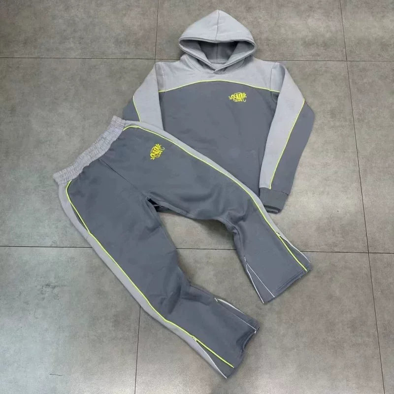 Syna World Fleece Hoodie Tracksuit Set (Grey / Yellow)