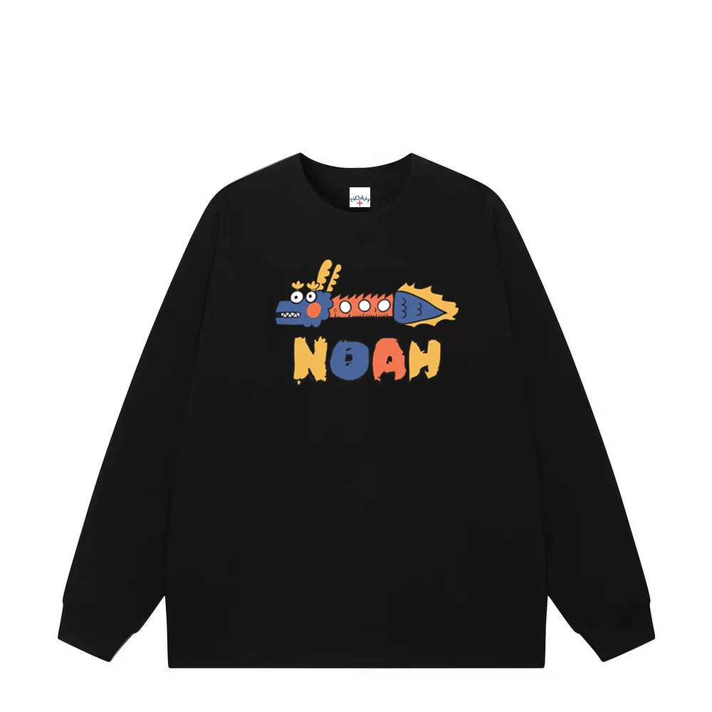 NOAH American Trendy Brand Spring and Autumn New LOGO Cartoon Printed Long sleeved T-shirt Men's and Women's Pure Cotton Bottom Shirt Top Clothes