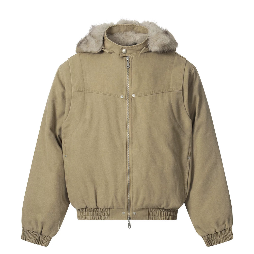 NOAH MARS American retro mountain carved fur collar detachable hooded cotton jacket men's winter loose warm jacket
