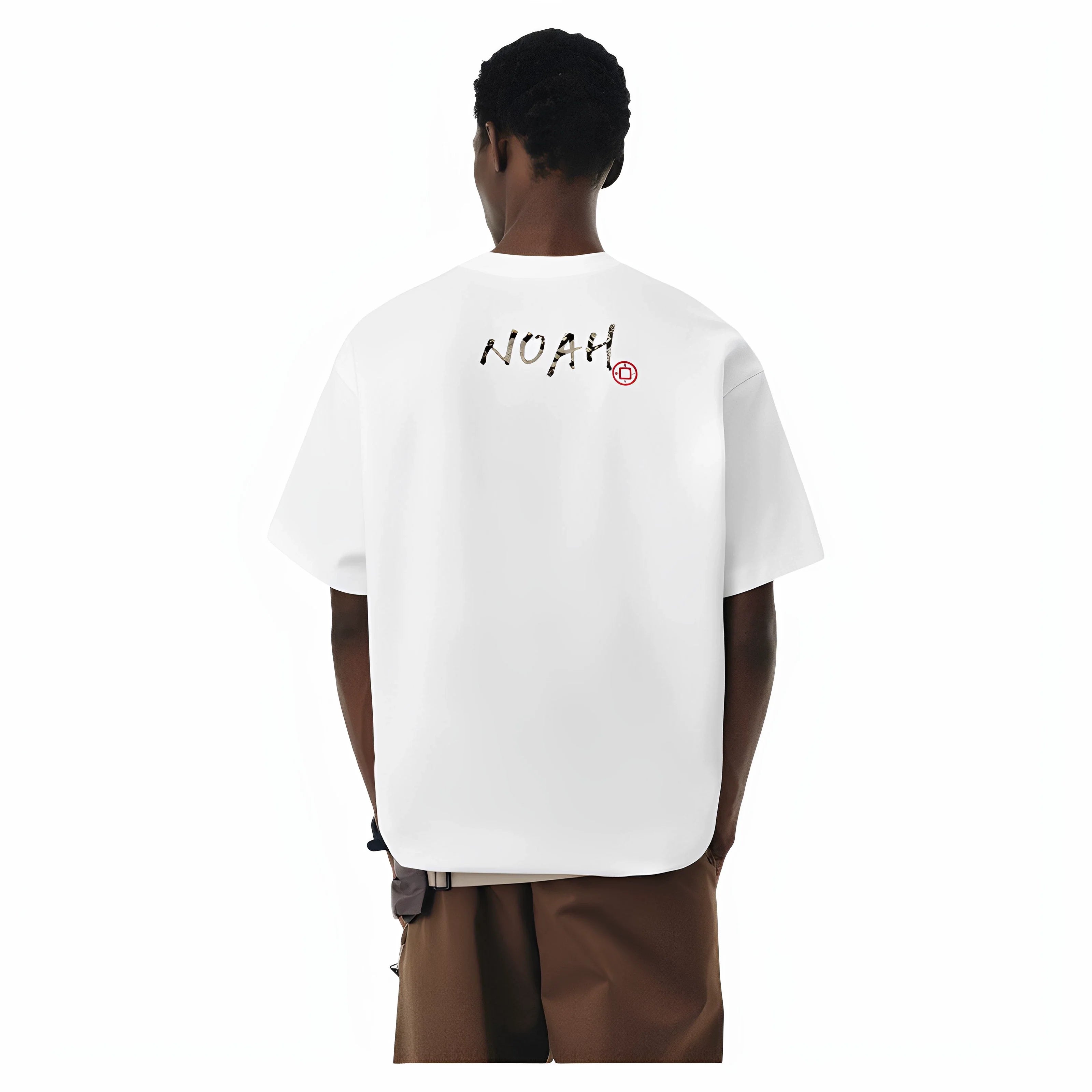 NOAH MARS Small Fashion Brand python leather calligraphy seal on the back American casual men's cotton China-Chic short sleeve T-shirt