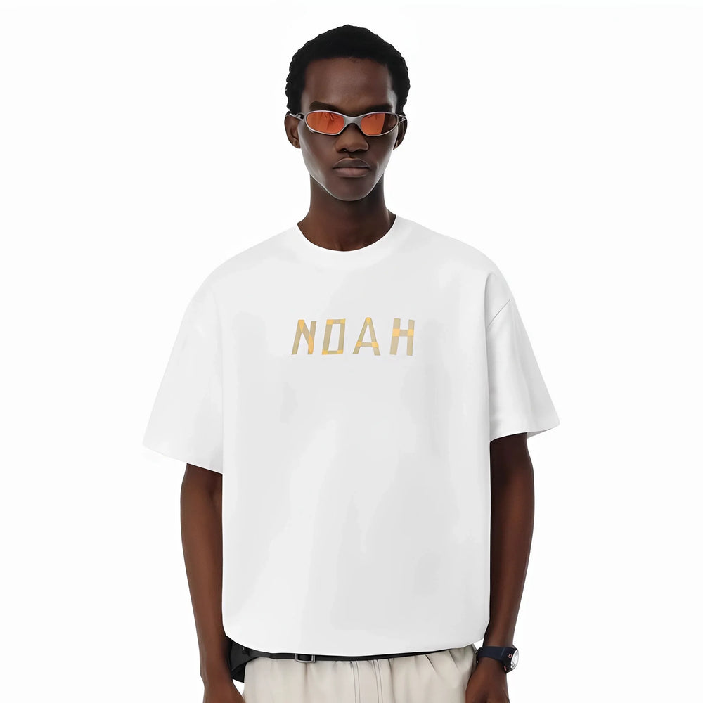 NOAH MARS niche trend brand origami splicing print American casual men's heavyweight cotton trendy short sleeved T-shirt