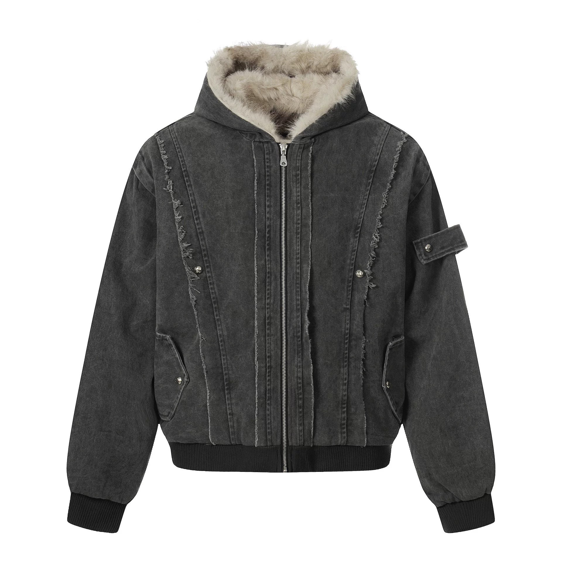 NOAH MARS American casual old money style winter warm cotton jacket with mountain carving and velvet short hooded cotton jacket for men