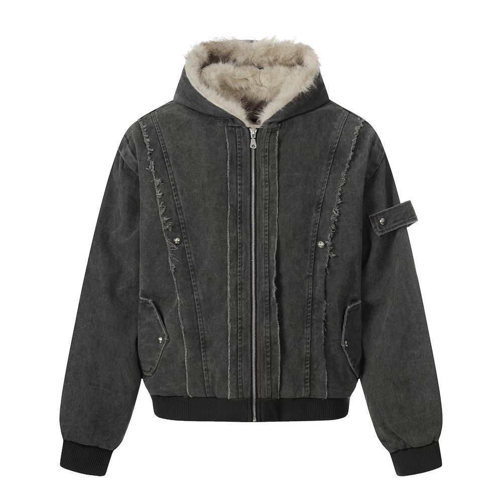 NOAH MARS American casual old money style winter warm cotton jacket with mountain carving and velvet short hooded cotton jacket for men