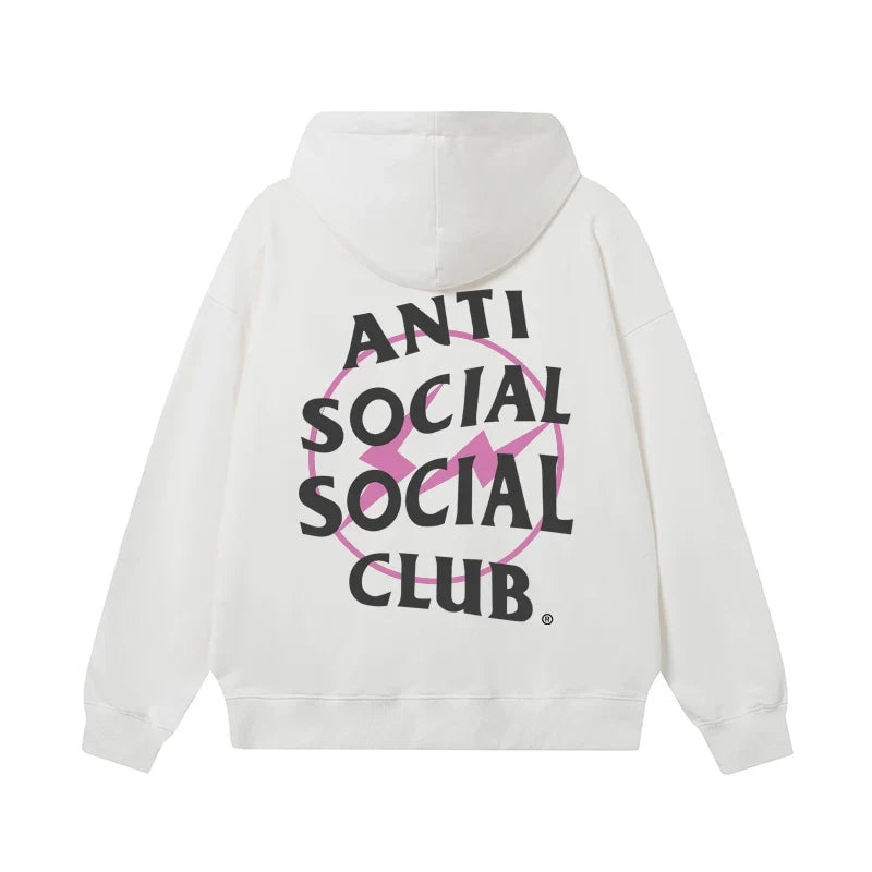 Anti Social Social Club Pink Circle Logo Hoodie - White