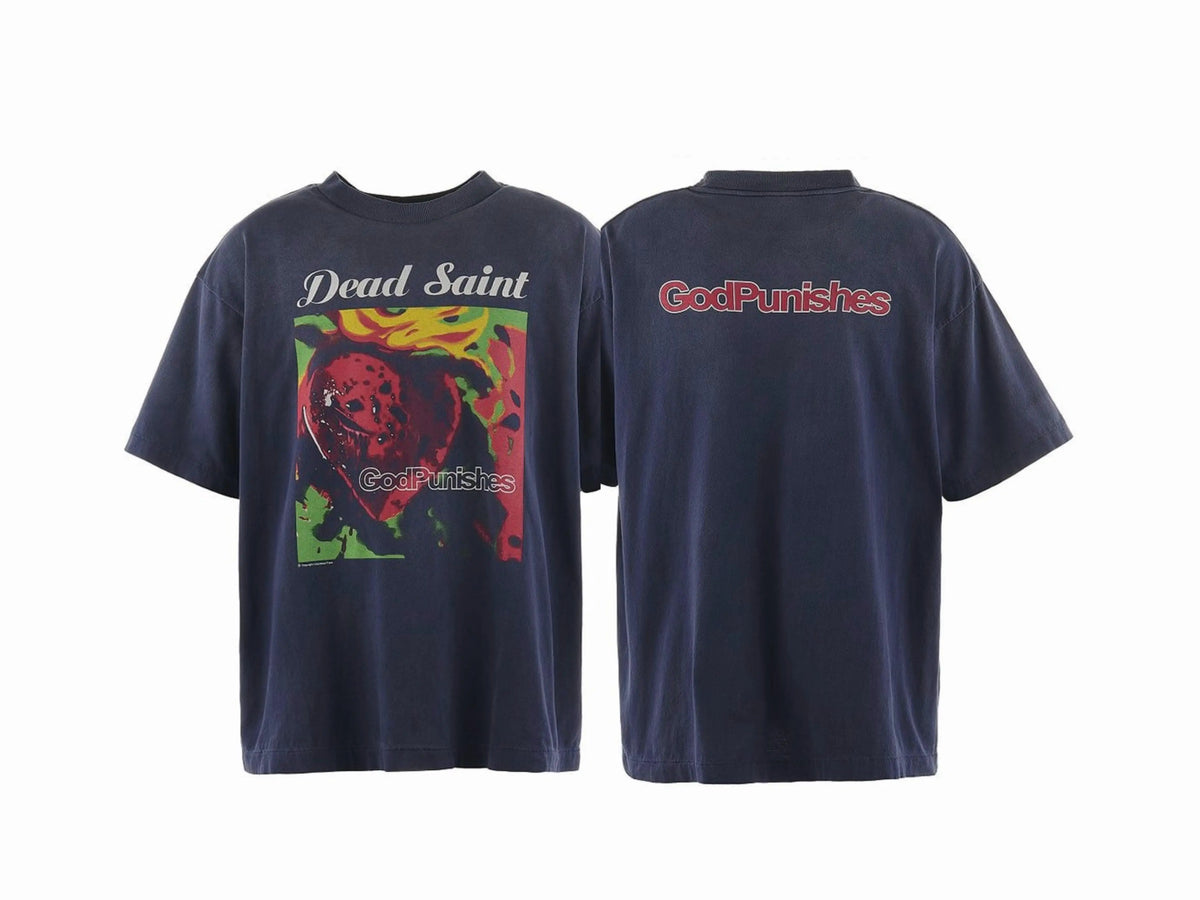 Saint Michael "Dead Saint" Horror Theme Vintage T-Shirt - Navy