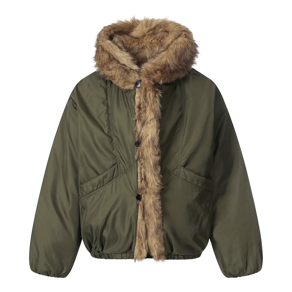 NOAH MARS American casual new rich old money wind seat mountain carving winter short hooded cotton jacket, fur collar cotton jacket for men