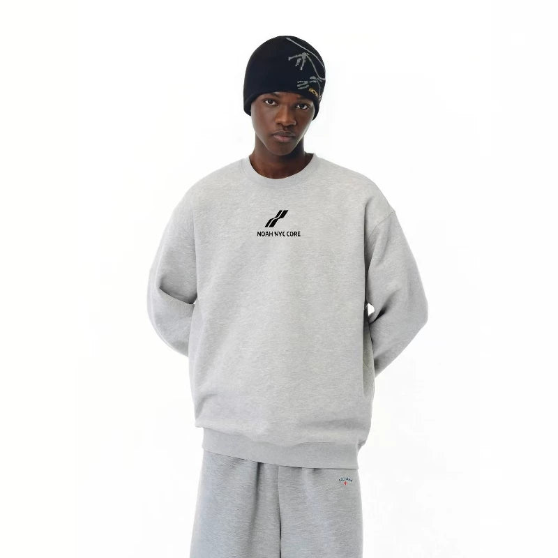 NOAH MARS niche trendy brand two bar wave American casual gray thread splicing men's round neck sweatshirt