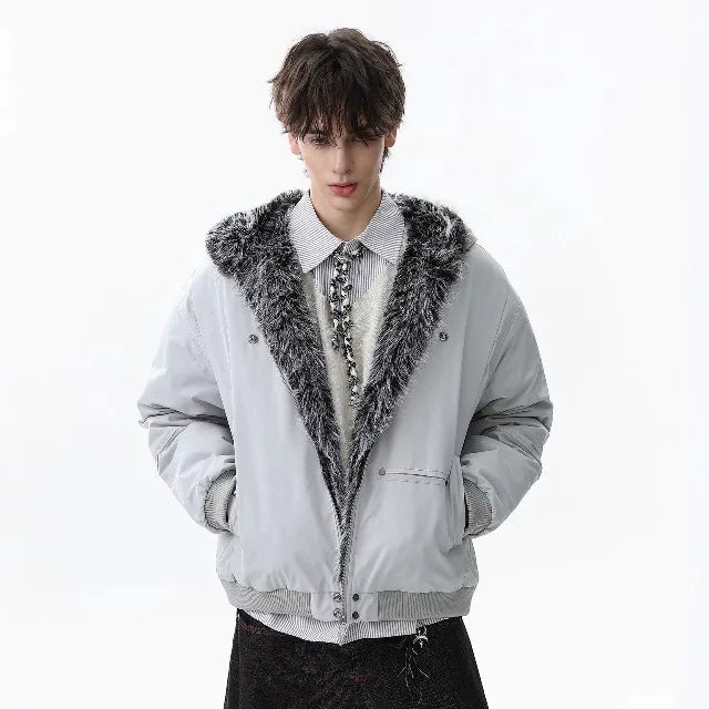 NOAH MARS American casual old money style winter warm hooded cotton jacket with mountain carving and velvet short cotton jacket for men