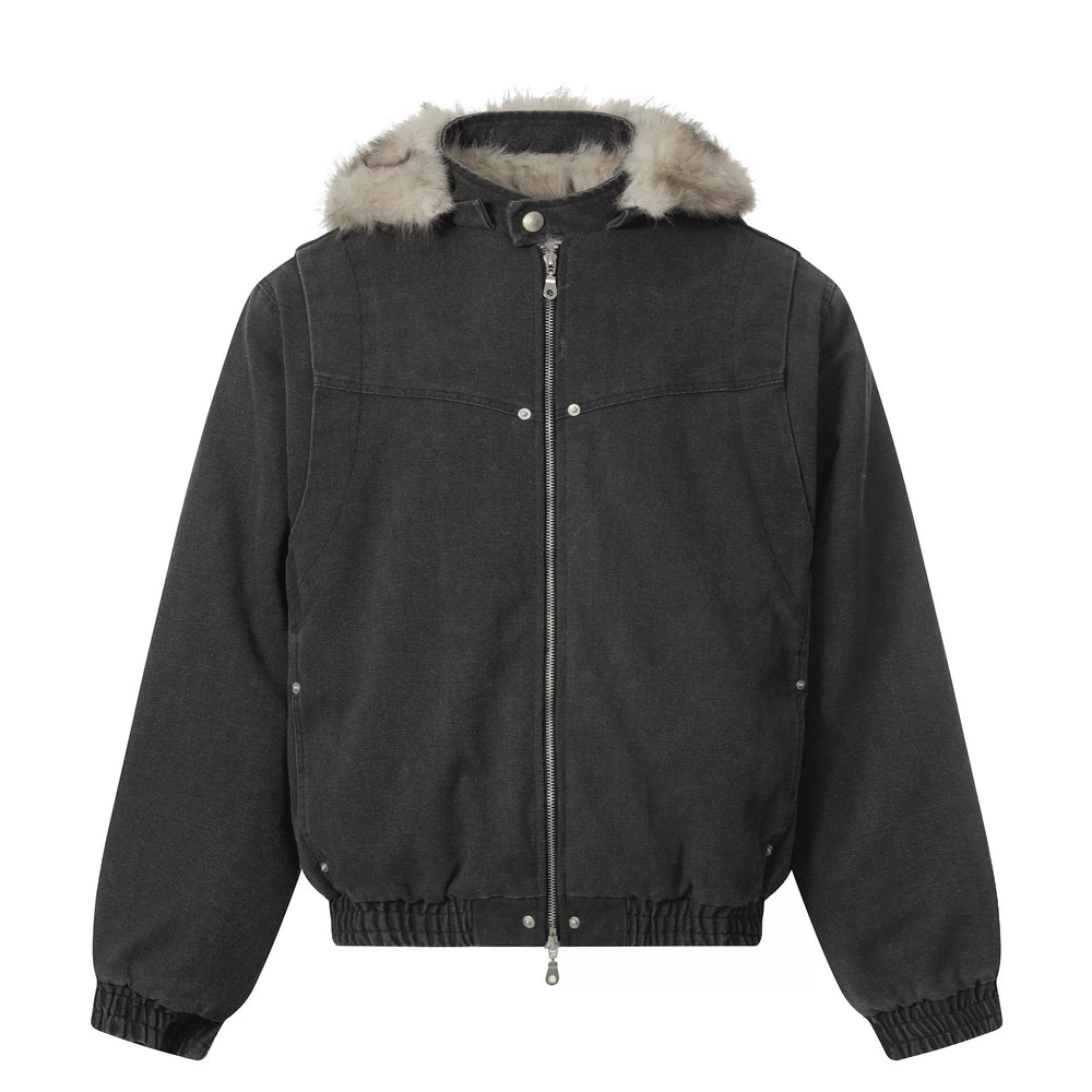 NOAH MARS American retro mountain carved fur collar detachable hooded cotton jacket men's winter loose warm jacket