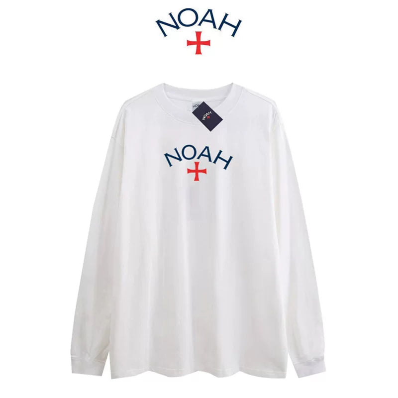 NOAH NYC CORE first generation cross logo round neck pullover long sleeved T-shirt for couples, simple base shirt for men and women