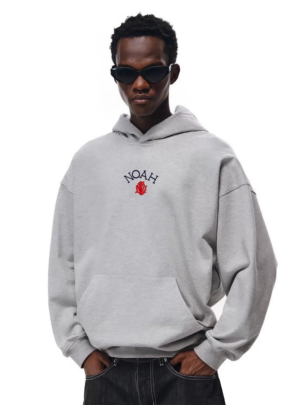 NOAH MARS niche trendy brand small rose embroidery American casual heavyweight thread splicing trendy hooded sweatshirt