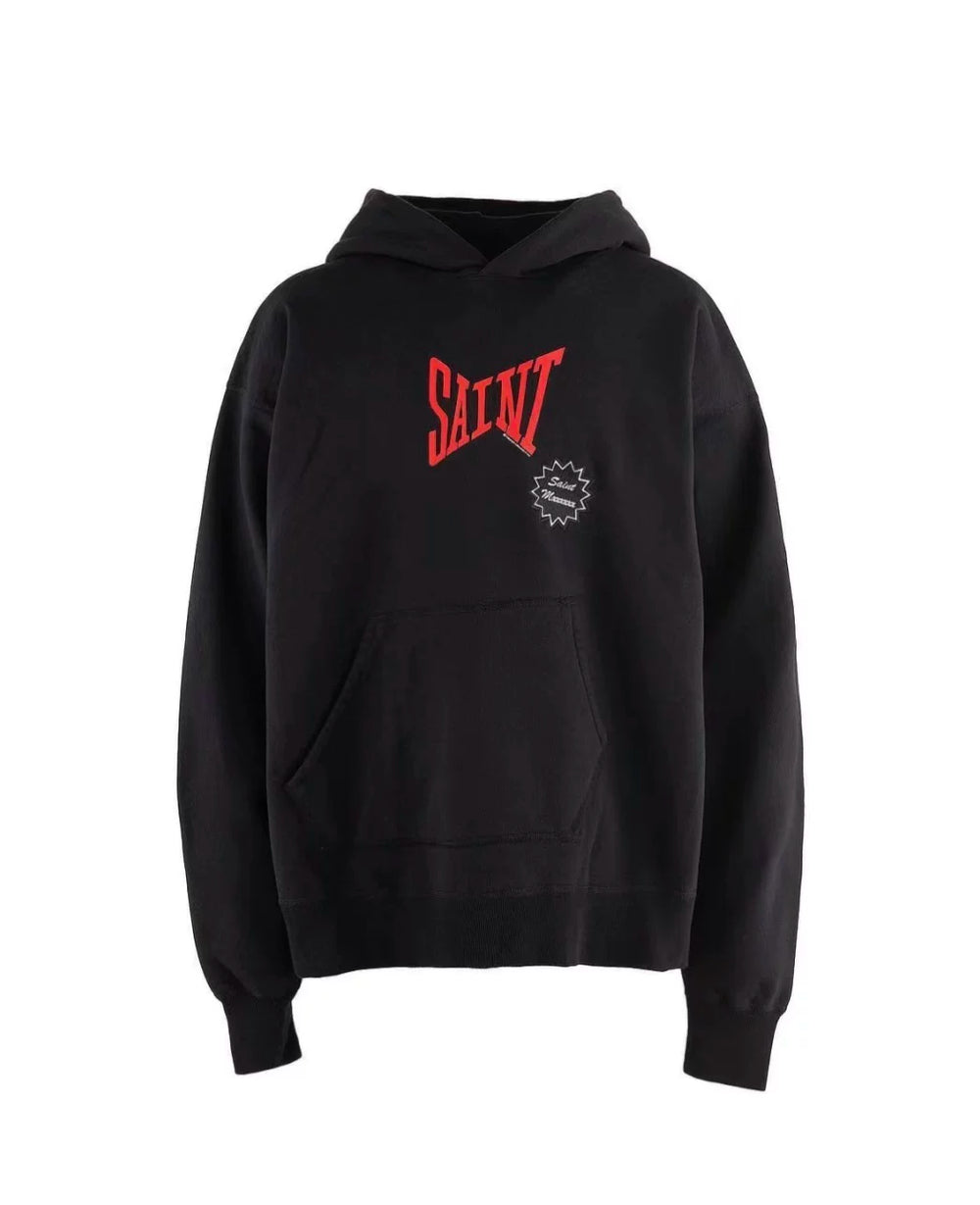 Saint Michael Red Script "SAINT" Hoodie - Black