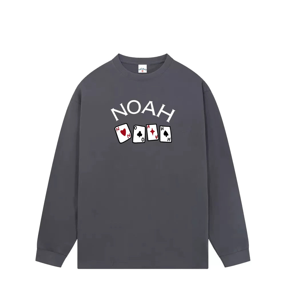 NOAH春秋美式潮牌黑色扑克印花休闲宽松男士重磅全棉长袖T恤情侣