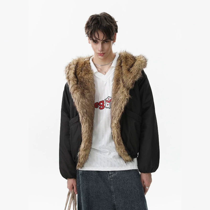NOAH MARS American casual new rich old money wind seat mountain carving winter short hooded cotton jacket, fur collar cotton jacket for men