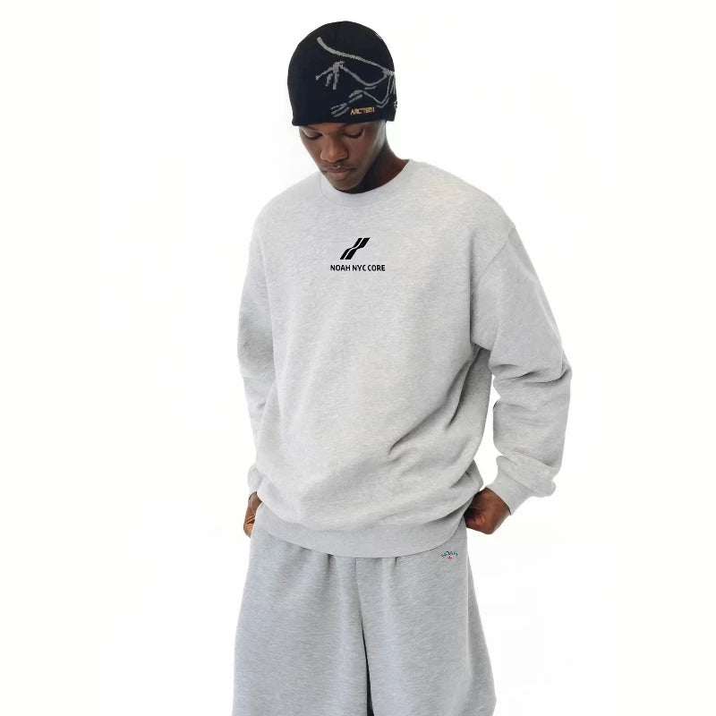 NOAH MARS niche trendy brand two bar wave American casual gray thread splicing men's round neck sweatshirt