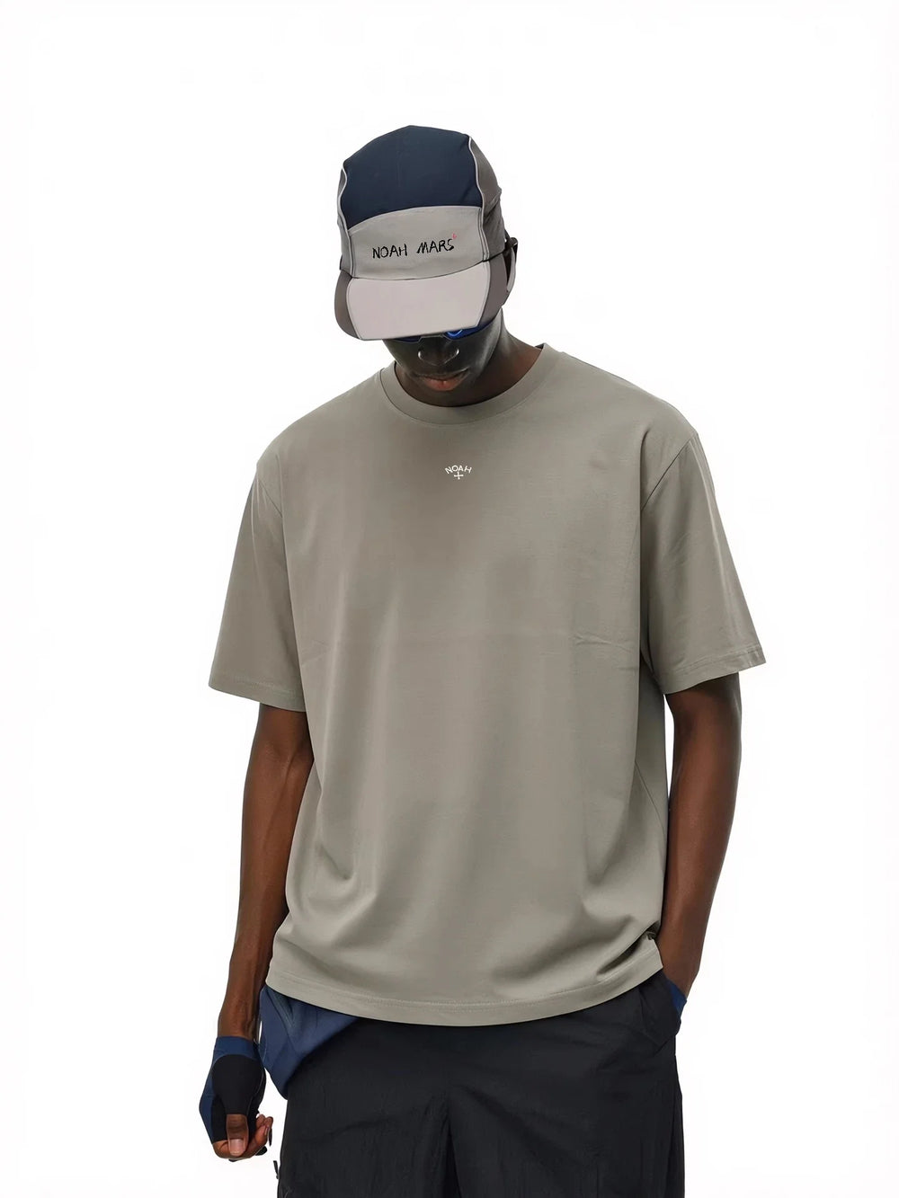 NOAH MARS American casual trendy brand matcha gray old money style embroidered small label antibacterial breathable cotton short sleeved T-shirt