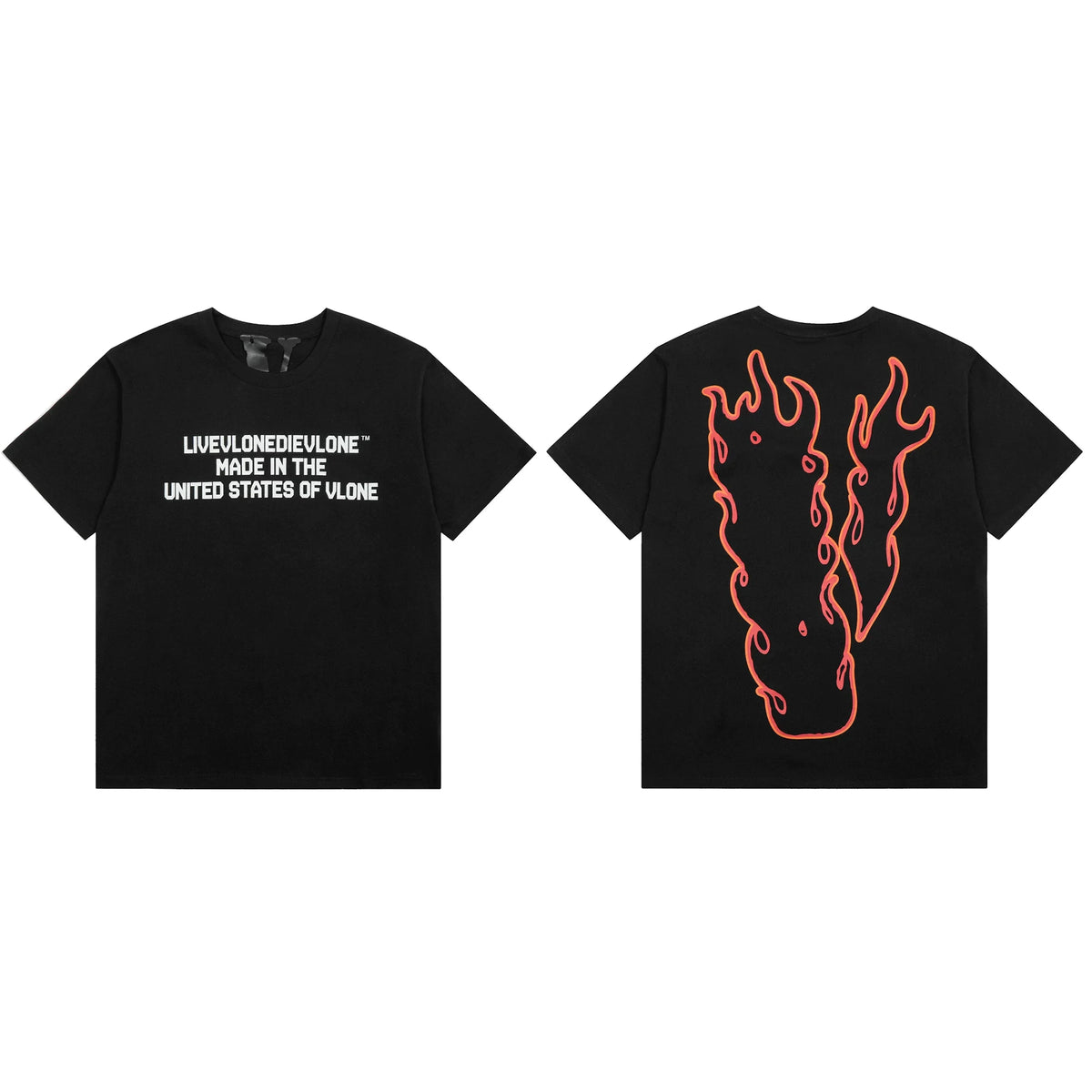 Vlone Flame Outline Graphic T-Shirt - Black/Red