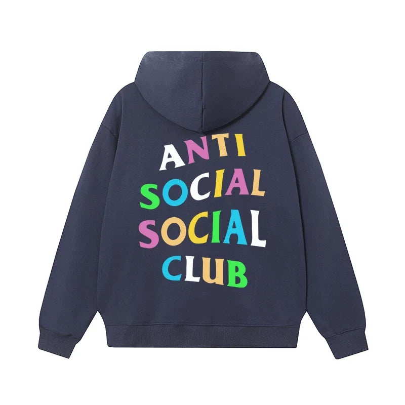 Anti Social Social Club Multi-Color Letters Logo Hoodie - Navy Blue