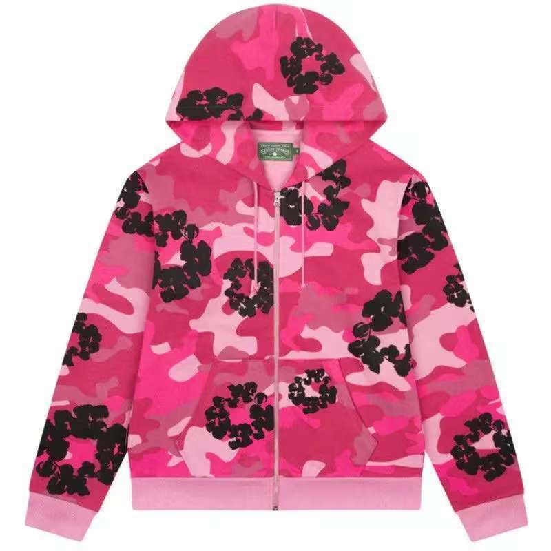 Denim Tears Camo Cotton Wreath Full Zip-Up Hoodie - Pink Camo