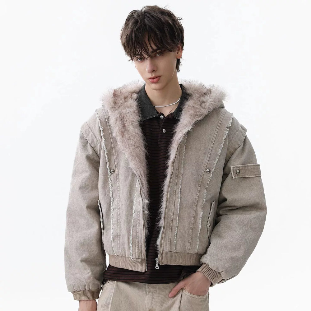 NOAH MARS American casual old money style winter warm cotton jacket with mountain carving and velvet short hooded cotton jacket for men