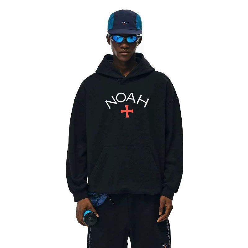 NOAH MARS niche trendy brand Black Soul Cross American casual loose thread splicing trendy hooded sweatshirt